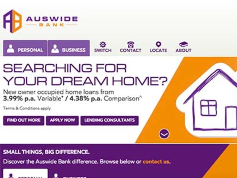 Auswide Bank homepage